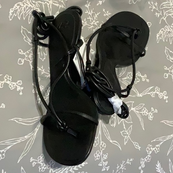 NWT Zara black wedge sandals - Picture 8 of 9